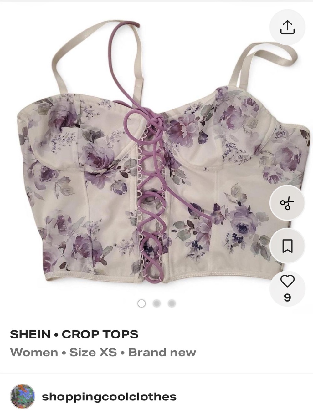 SHEIN Lilac Floral Lace-Up Bustier Crop Top